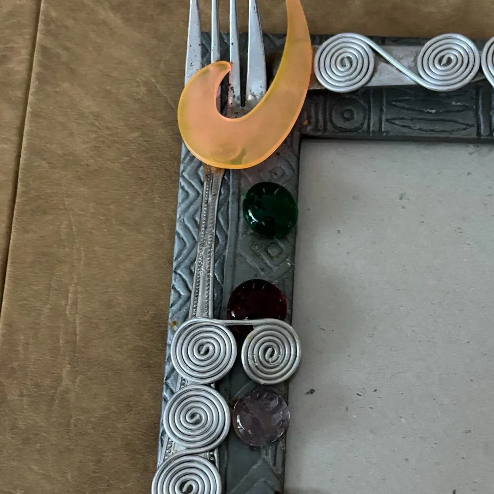Picture Frame with Jewels and Kitchen Forks attached